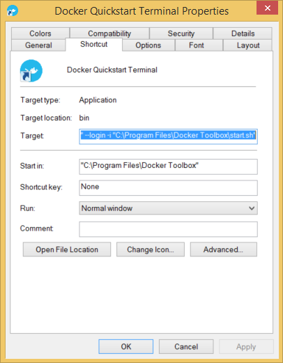 docker quickstart terminal properties screen